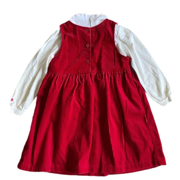 Vintage 80s Oshkosh Corduroy Jumper Dress & Top 6 Red Embroidered Flower - Picture 2 of 14